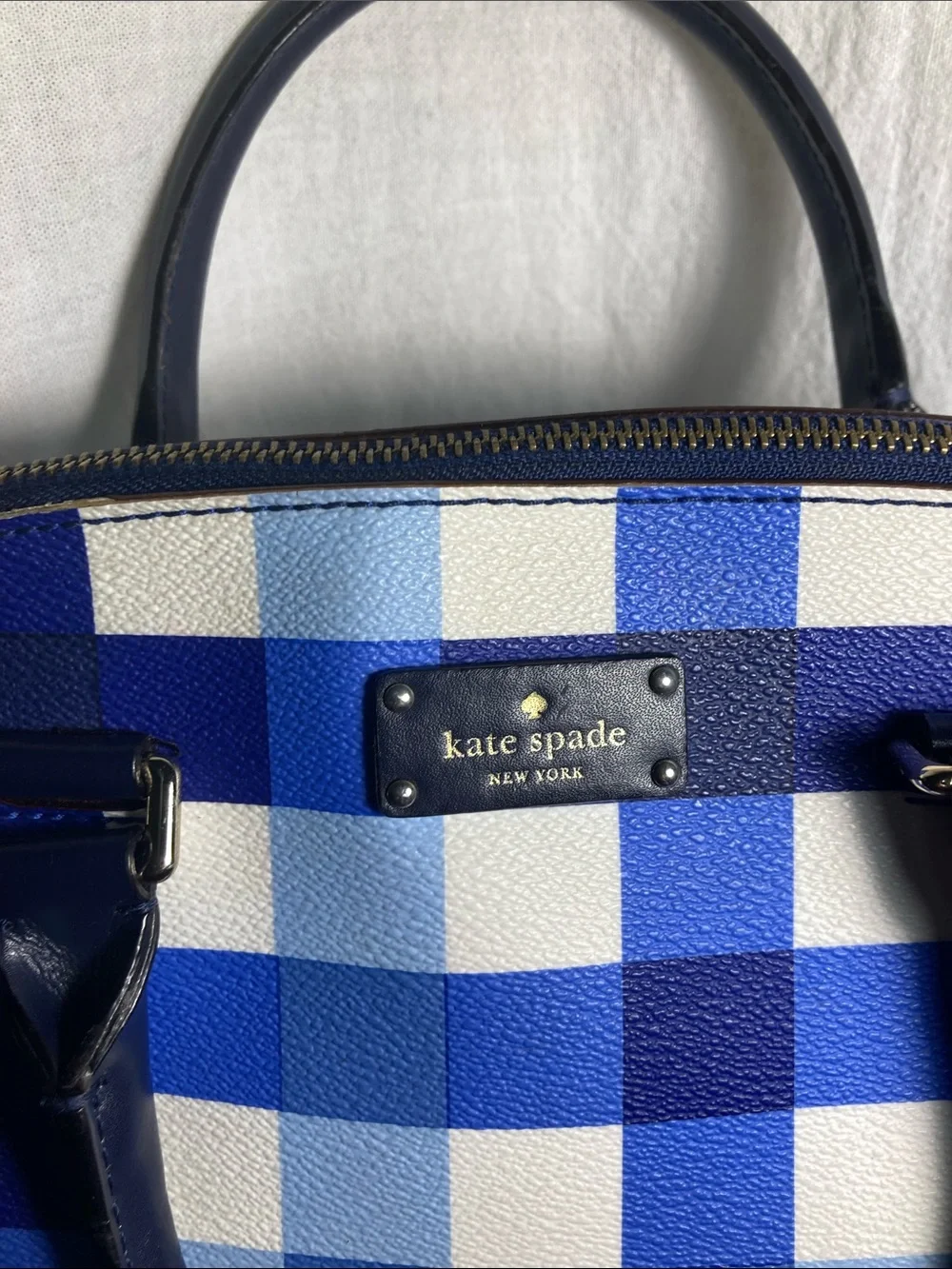 kate spade Blue and White Gingham Dome Satchel